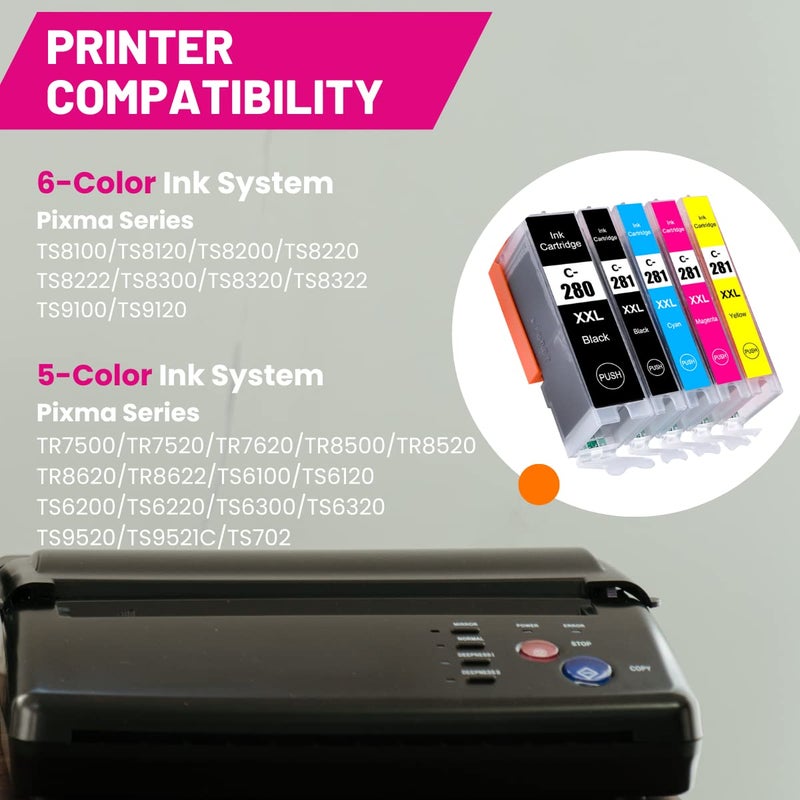 IN INTACTECH Intactech PGI-280 XXL CLI-281 XXL Compatible Ink Cartridges Replacement for Canon 280 281 Work with Pixma TS9120 TS6120 TS6220 TS8120 TR8520 TR7520 TS8220 TS9521C (5-Pack, PGBK/BK/C/M/Y) - Image 3